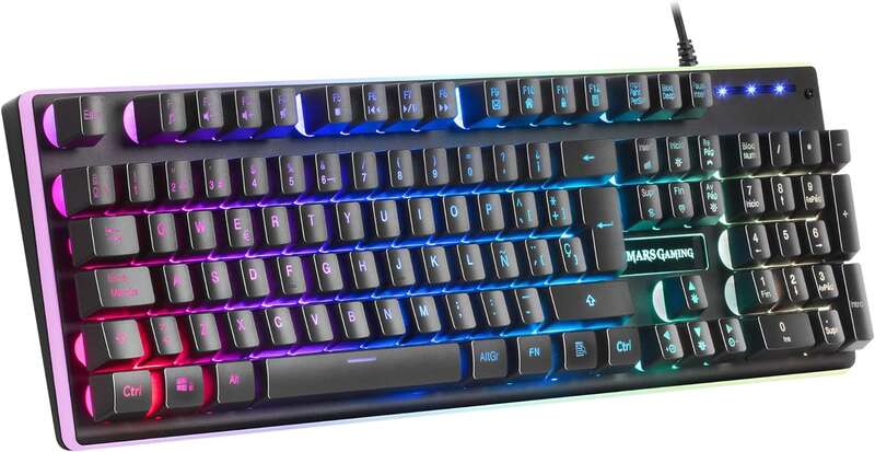 Mars Gaming Teclado MK320 - 439x135x37mm - H-MECH, Iluminacion RGB, Reposamuñecas Acolchado - Ergonomia y Prestaciones Profesionales - Color Negro 1 pieza(s)