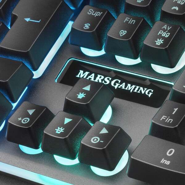 Mars Gaming Teclado MK320 - 439x135x37mm - H-MECH, Iluminacion RGB, Reposamuñecas Acolchado - Ergonomia y Prestaciones Profesionales - Color Negro 1 pieza(s)