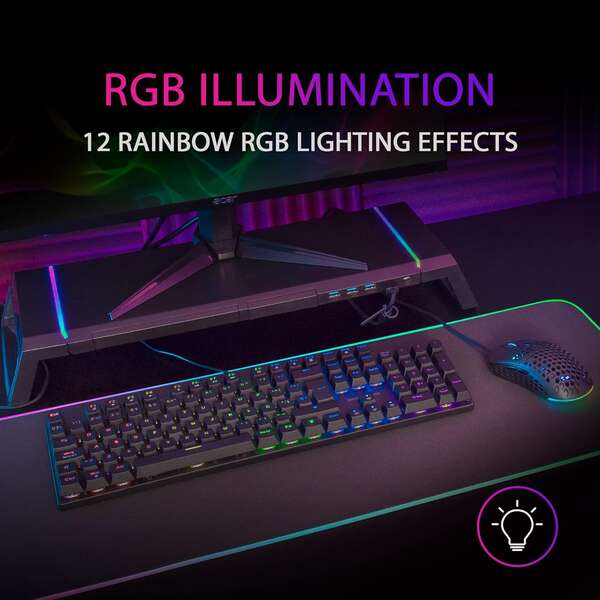 Mars Gaming Teclado Mecanico RGB MK422 - Tecnologia Antipolvo - 12 efectos de Iluminacion - Teclas imborrables - Funciones Multimedia y Modo Juego - PR de 1000Hz - Anti-Ghosting Avanzado - Compatibilidad Multiplataforma - Italiano - Color Negro 1 pieza(s)