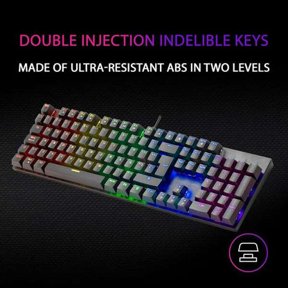 Mars Gaming Teclado Mecanico RGB MK422 - Tecnologia Antipolvo - Efectos de Iluminacion Rainbow - Teclas Ultra-resistentes - Funciones Multimedia y Modo Juego - PR de 1000Hz - Anti-Ghosting Avanzado - Compatibilidad Multiplataforma - Portugues - Color Negr