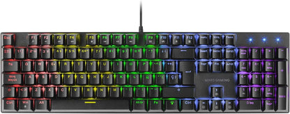 Mars Gaming Teclado Mecanico RGB MK422 - Tecnologia Antipolvo - Efectos de Iluminacion Rainbow - Teclas Ultra-resistentes - Funciones Multimedia y Modo Juego - PR de 1000Hz - Anti-Ghosting Avanzado - Compatibilidad Multiplataforma - Color Negro 1 pieza(s)