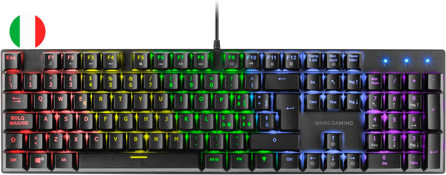 Mars Gaming Teclado Mecanico RGB MK422 - Tecnologia Antipolvo - Efectos de Iluminacion Rainbow - Teclas Ultra-resistentes - Funciones Multimedia y Modo Juego - PR de 1000Hz - Anti-Ghosting Avanzado - Compatibilidad Multiplataforma - Color Negro 1 pieza(s)