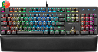 Mars Gaming MK5 Teclado Mecanico RGB - 435x129x37mm - Switches OUTEMU SQ - Diseño Gaming Solido - Iluminacion Full RGB - Reposamuñecas Acolchado - Software de Control Profesional - Portugues - Color Negro 1 pieza(s)