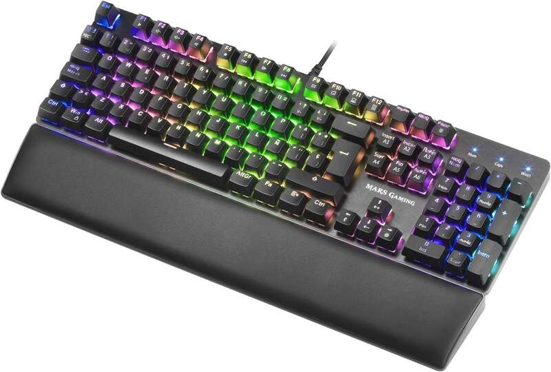 Mars Gaming MK5 Teclado Mecanico RGB - 435x129x37mm - Switches OUTEMU SQ - Diseño Gaming Solido - Iluminacion Full RGB - Reposamuñecas Acolchado - Software de Control Profesional - Portugues - Color Negro 1 pieza(s)