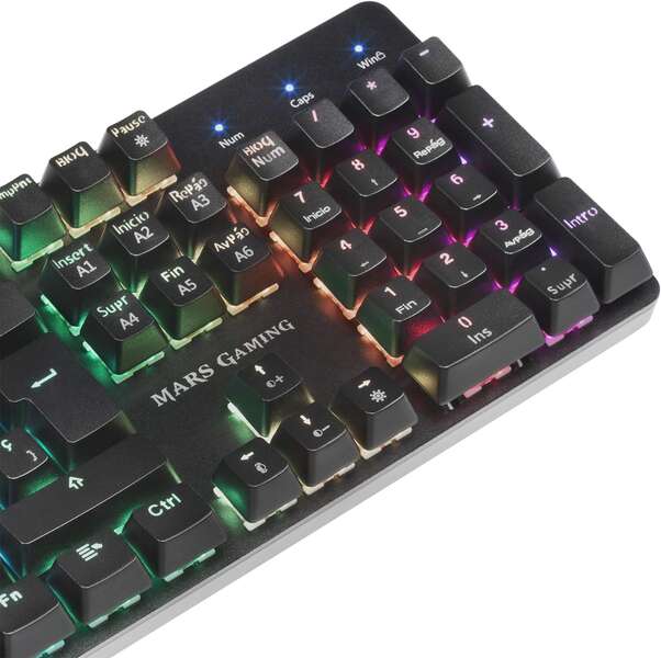 Mars Gaming MK5 Teclado Mecanico RGB - 435x129x37mm - Switches OUTEMU SQ - Diseño Gaming Solido - Iluminacion Full RGB - Reposamuñecas Acolchado - Software de Control Profesional - Portugues - Color Negro 1 pieza(s)