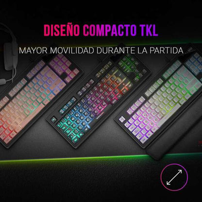 Mars Gaming Teclado Gaming MKAX RGB Control - Compacto TKL - Pulsacion H-Mech - 9 Efectos RGB - Boton Roller Volumen - Reposamuñecas Memory Gel - Compatibilidad Multiplataforma - Color Negro 1 pieza(s)