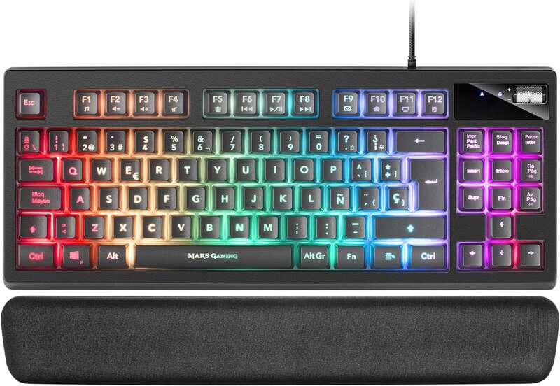 Mars Gaming - MKAXES Teclado Compacto TKL H-Mech Iluminación RGB 9 Efectos Reposamuñecas Gel Negro Idioma Español