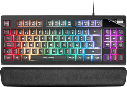 Mars Gaming - MKAXES Teclado Compacto TKL H-Mech Iluminación RGB 9 Efectos Reposamuñecas Gel Negro Idioma Español