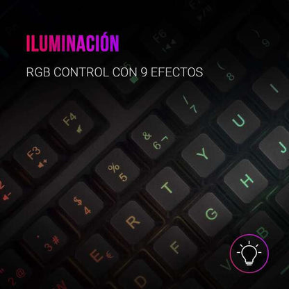 Mars Gaming - MKAXES Teclado Compacto TKL H-Mech Iluminación RGB 9 Efectos Reposamuñecas Gel Negro Idioma Español