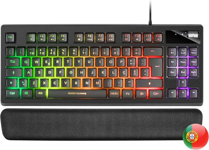 Mars Gaming Teclado Gaming MKAX RGB Control - Compacto TKL - Pulsacion H-Mech - 9 Efectos RGB - Boton Roller Volumen - Reposamuñecas Memory Gel - Compatibilidad Multiplataforma - Color Negro 1 pieza(s)