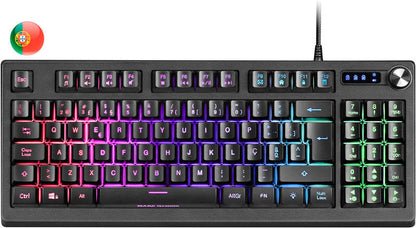 Mars Gaming Teclado MKREVO TKL con Pad Numerico - Tecnologia H-Mech - Iluminacion RGB 12 Modos - Rueda de Control Dual - Compatibilidad Multiplataforma - Portugues - Color Negro 1 pieza(s)