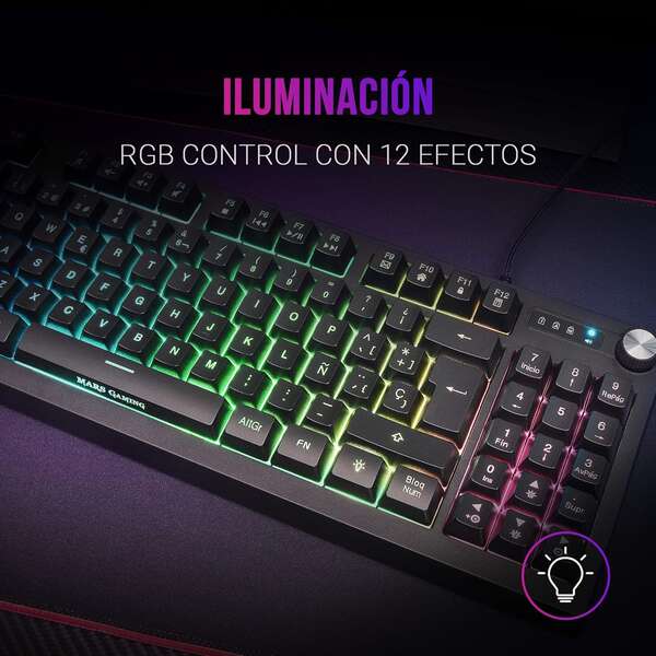 Mars Gaming Teclado MKREVO TKL con Pad Numerico - Tecnologia H-Mech - Iluminacion RGB 12 Modos - Rueda de Control Dual - Compatibilidad Multiplataforma - Portugues - Color Negro 1 pieza(s)