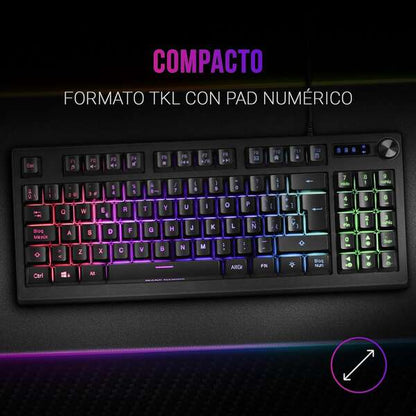 Mars Gaming Teclado MKREVO TKL con Pad Numerico - Tecnologia H-Mech - Iluminacion RGB 12 Modos - Rueda de Control Dual - Compatibilidad Multiplataforma - Portugues - Color Negro 1 pieza(s)