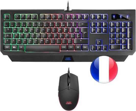 Mars Gaming Combo Gaming MCP100 - Teclado H-Mechanical RED y Raton 3200 DPI - Diseño RGB Profesional - Durabilidad y Precision - Control y Velocidad - Tecnologia H-Mechanical RED- Superficie Antideslizante - Frances - Color Negro 1 pieza(s)