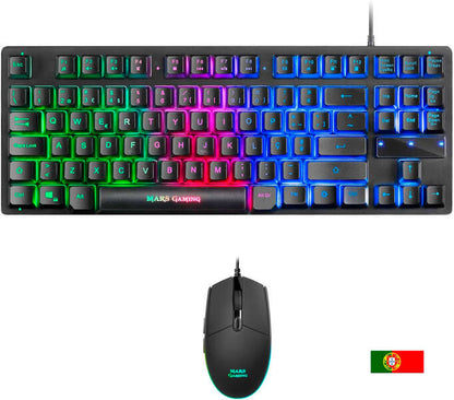 Mars Gaming Combo Gaming MCPTKL - Teclado TKL y Raton Ligero - Iluminacion RGB Breathing & Flow - Tecnologia H-Mech - Hasta 3200 DPI - Switches Mecanicos Huano - Prestaciones Gaming de Alto Nivel - Compatibilidad Total - Color Negro 1 pieza(s)