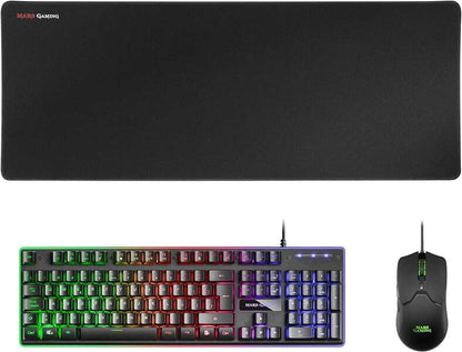 Mars Gaming - MCPXBES Combo Teclado H-Mech FRGB Ratón Ultraligero 10000DPI y Alfombrilla XXL Negro Idioma Español