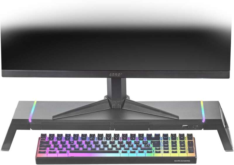 Mars Gaming - MGS-ONE Negro Soporte Monitor RGB Chroma Tamaño Ajustable Soporte Smartphone y Tablet USB Frontal 2.0