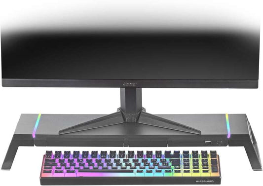 Mars Gaming - MGS-ONE Negro Soporte Monitor RGB Chroma Tamaño Ajustable Soporte Smartphone y Tablet USB Frontal 2.0