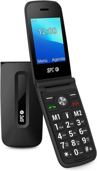 SPC Titan Telefono de Tapa - Diseño Funcional y Elegante - Botones y Teclas Grandes - Acciones Inteligentes de Ayuda - Acceso Directo a Dos Contactos - Volumen Extra Alto - Cargador USB Tipo C - Color Negro 1 pieza(s)