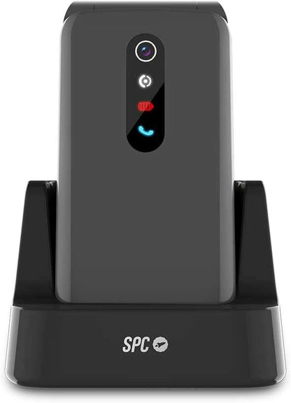 SPC Telefono Movil Boton SOS - de Tapa para Personas Mayores - Boton de Emergencias - Botones y Teclas Grandes - Ayuda Inteligente en Remoto - Acceso Directo a Tres Contactos - Base de Carga y Conector USB Tipo C - Color Titanio 1 pieza(s)