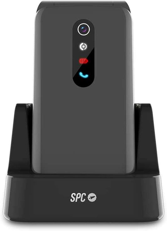 SPC Telefono Movil Boton SOS - de Tapa para Personas Mayores - Boton de Emergencias - Botones y Teclas Grandes - Ayuda Inteligente en Remoto - Acceso Directo a Tres Contactos - Base de Carga y Conector USB Tipo C - Color Titanio 1 pieza(s)