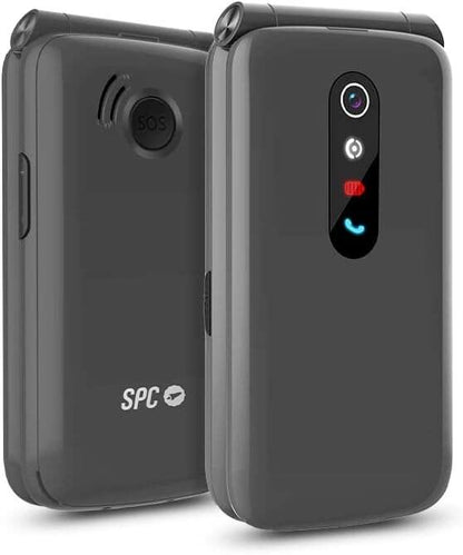 SPC Telefono Movil Boton SOS - de Tapa para Personas Mayores - Boton de Emergencias - Botones y Teclas Grandes - Ayuda Inteligente en Remoto - Acceso Directo a Tres Contactos - Base de Carga y Conector USB Tipo C - Color Titanio 1 pieza(s)