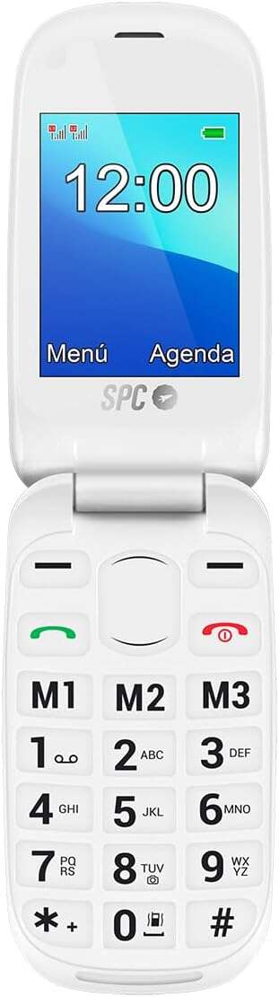 SPC Telefono Movil para Mayores con Botones Grandes - Tapa y Botones Retroiluminados - Boton SOS y Botones de Marcacion Directa - Control Remoto Mediante SMS - Doble Pantalla, Base de Carga y Conectividad - Color Blanco 1 pieza(s)