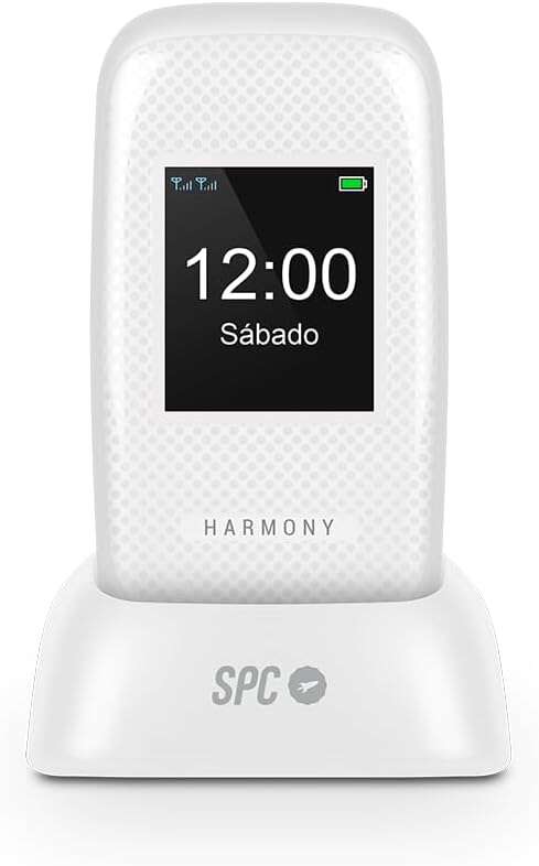 SPC Telefono Movil para Mayores con Botones Grandes - Tapa y Botones Retroiluminados - Boton SOS y Botones de Marcacion Directa - Control Remoto Mediante SMS - Doble Pantalla, Base de Carga y Conectividad - Color Blanco 1 pieza(s)