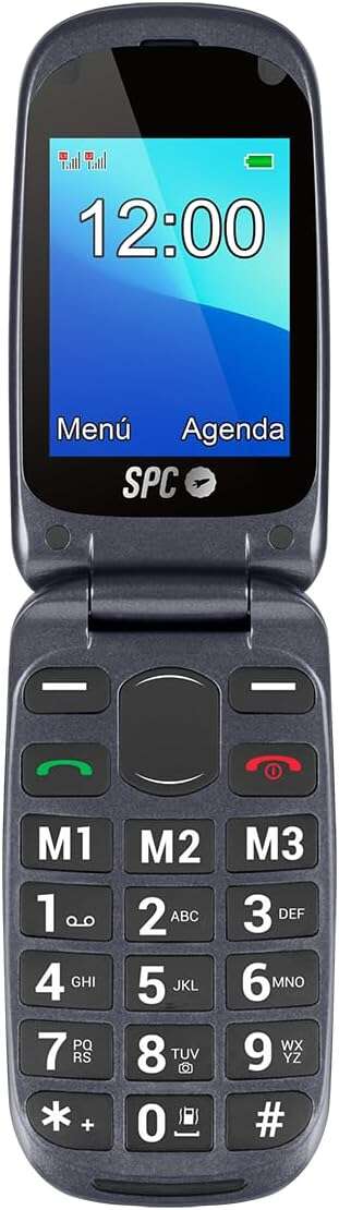 SPC Telefono Movil para Mayores con Botones Grandes - Tapa y Botones Retroiluminados - Boton SOS y Botones de Marcacion Directa - Control Remoto Mediante SMS - Doble Pantalla, Base de Carga y Conectividad - Color Negro 1 pieza(s)