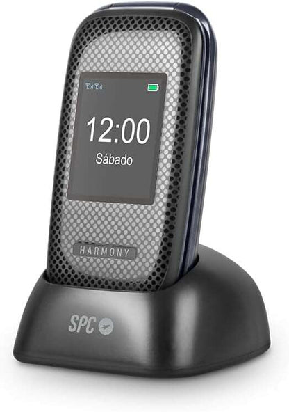 SPC Telefono Movil para Mayores con Botones Grandes - Tapa y Botones Retroiluminados - Boton SOS y Botones de Marcacion Directa - Control Remoto Mediante SMS - Doble Pantalla, Base de Carga y Conectividad - Color Negro 1 pieza(s)