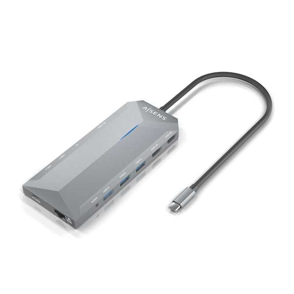 AISENS - USB-C Dock 12 En 1  USB-C A 2xHDMI  1xRJ45  3xUSB-A  2xUSB-C  1xUSB-C PD  1xAudio  1xSD  1xMicro SD  Gris  30cm