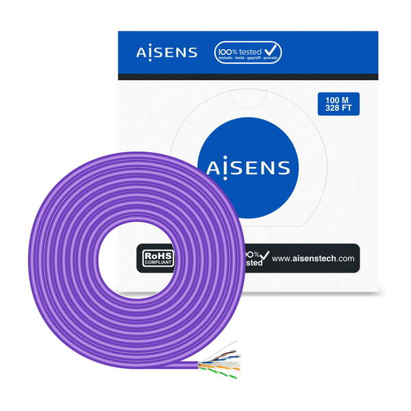 AISENS - Cable de Red RJ45 LSZH Cat.6 UTP Rigido AWG23 CCA (Aleacion)  Violeta  100M