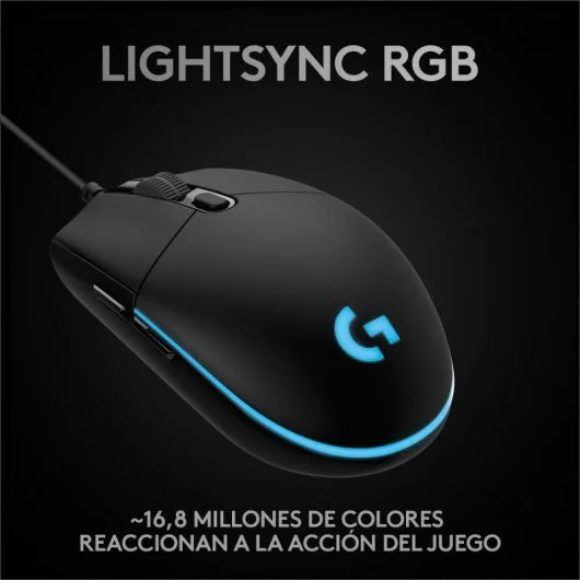 Logitech G Pro Raton USB 25600dpi - 6 Botones Programables - Iluminacion RGB - Sensor Hero - Uso Diestro - Cable de 2.10m - Color Negro 1 pieza(s)