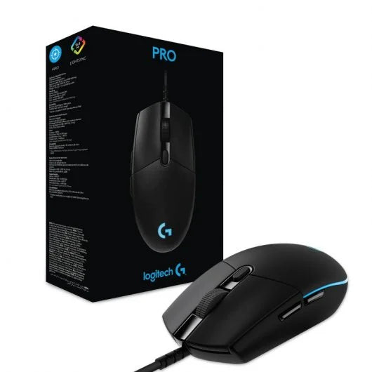 Logitech G Pro Raton USB 25600dpi - 6 Botones Programables - Iluminacion RGB - Sensor Hero - Uso Diestro - Cable de 2.10m - Color Negro 1 pieza(s)