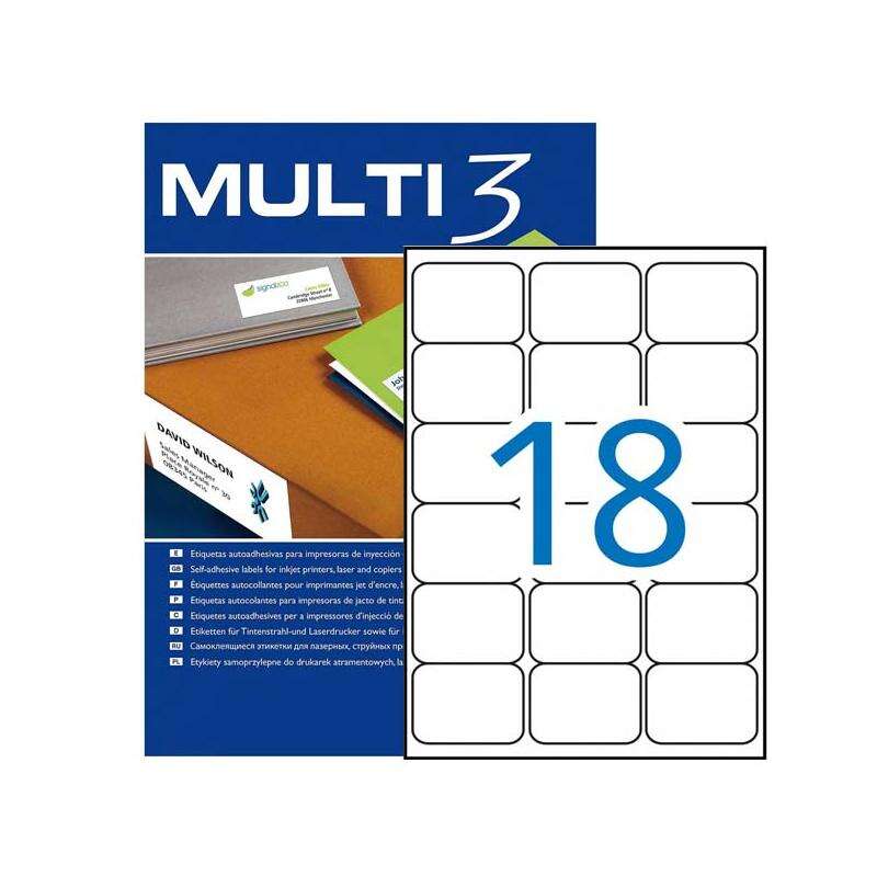 Multi3 Pack de 1800 Etiquetas Blancas Tamaño 63,5x46,6mm - Cantos Romos - Aptas para Imprimir 1 pieza(s)