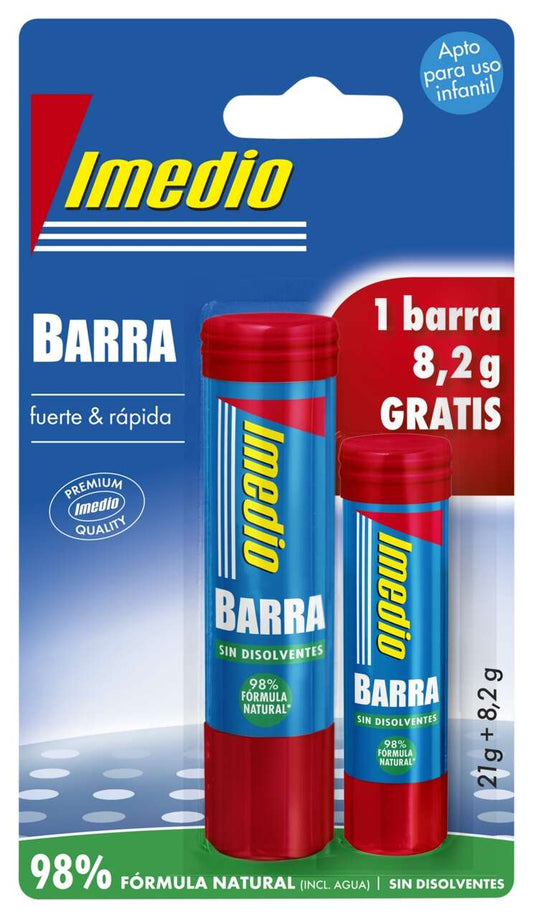 Imedio Pack de 2 Barras de Pegamento 1x 21grs + 1x 8.2grs - Sin Disolventes - Lavable - Apto para Uso Escolar 1 pieza(s)