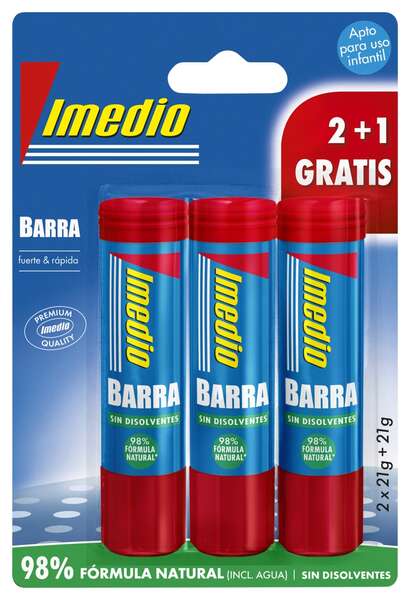 Imedio Pack de 3 Barras de Pegamento de 21grs - Sin Disolventes - Lavable - Apto para Uso Escolar 1 pieza(s)