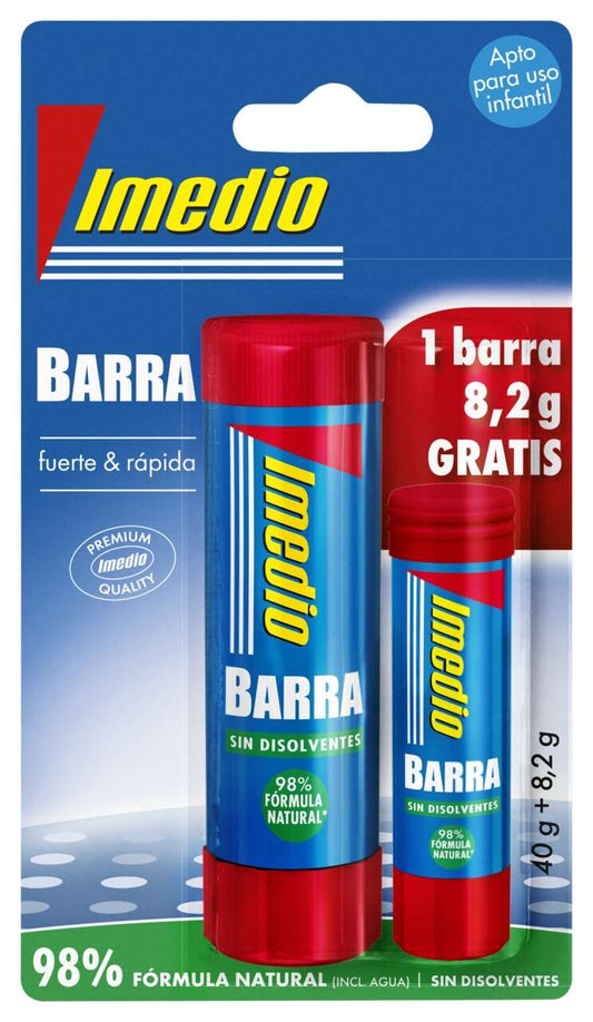 Imedio Pack de 2 Barras de Pegamento de 1x 40grs + 1x 8.2grs - Sin Disolventes - Lavable - Apto para Uso Escolar 1 pieza(s)