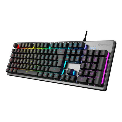 Unykach Nova K244 Teclado Gaming USB (Portugues) - Iluminacion RGB Ajustable - 105 Teclas - Cable de 1.60m - Color Gris/Negro 1 pieza(s)