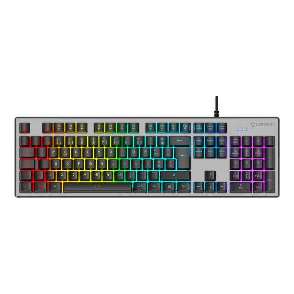 Unykach Nova K244 Teclado Gaming USB (Portugues) - Iluminacion RGB Ajustable - 105 Teclas - Cable de 1.60m - Color Gris/Negro 1 pieza(s)