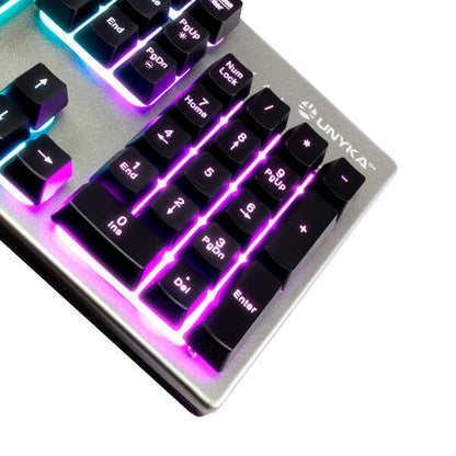 Unykach Nova K244 Teclado Gaming USB (Portugues) - Iluminacion RGB Ajustable - 105 Teclas - Cable de 1.60m - Color Gris/Negro 1 pieza(s)