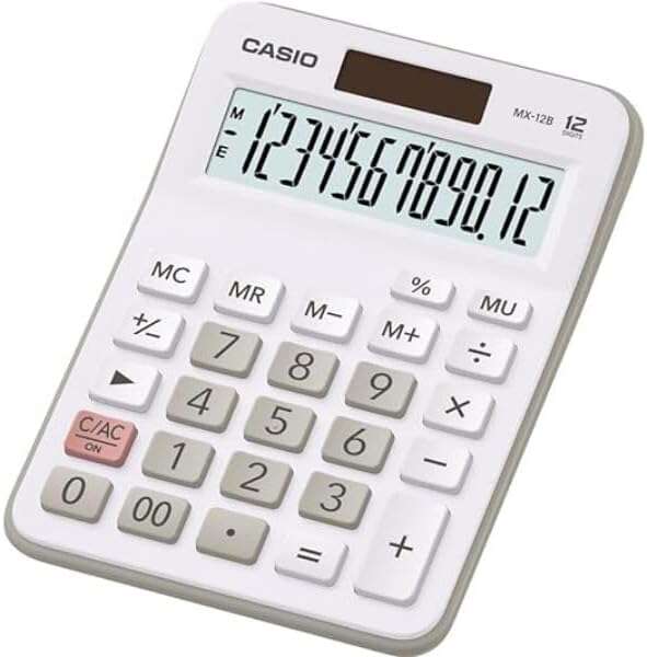 Casio MX-12B Calculadora de Escritorio Pequeña - Pantalla LCD de 12 Digitos - Solar y Pilas - Color Blanco 1 pieza(s)