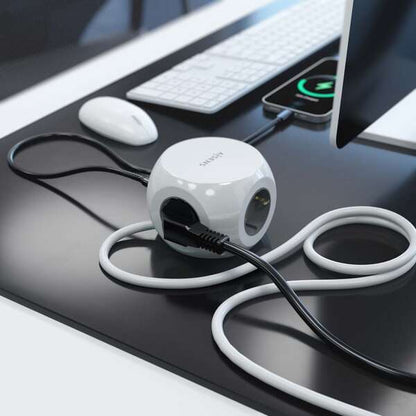 AISENS - Regleta de Enchufes Sobremesa Multifuncion con 3 Tomas + 2xUSB-C  2xUSB-A  1.4M  Blanco