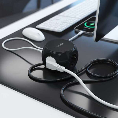 AISENS - Regleta de Enchufes Sobremesa Multifuncion con 3 Tomas + 2xUSB-C  2xUSB-A  1.4M  Negro