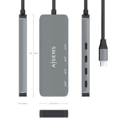 AISENS - Hub USB 3.2 Gen2 10G USB-C  USB-C/M-4xUSB-C/H  Gris  15cm