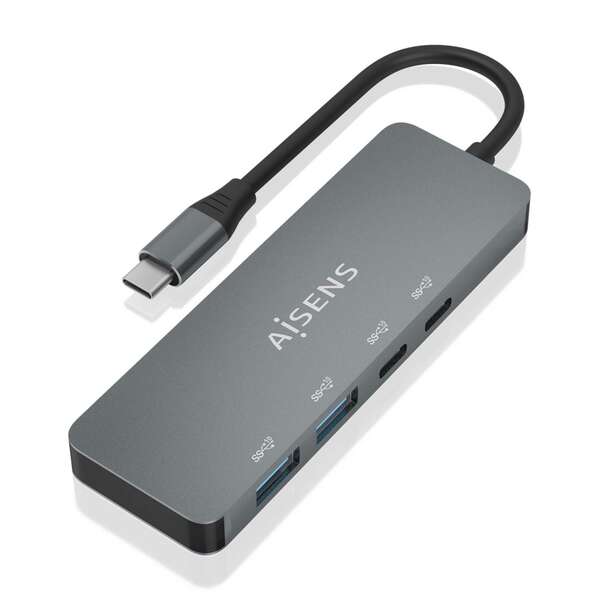 AISENS - Hub USB 3.2 Gen2 10G USB-C  USB-C/M-2xUSB-C/H-2xUSB-A/H  Gris  15cm