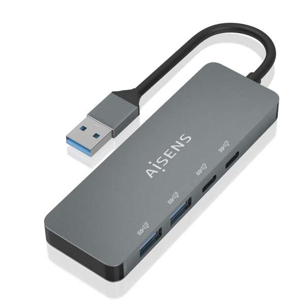 AISENS - Hub USB 3.2 Gen2 10G USB-A  USB-A/M-2xUSB-C/H-2xUSB-A/H  Gris  15cm