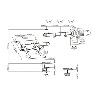 AISENS - Soporte de Mesa Giratorio e Inclinable para Portatil y Monitor/TV 9Kg de 17-32  Negro