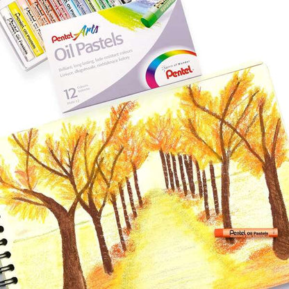 Pentel Oil Pastels Pack de 12 Pasteles Oleo - Blandos, Cremosos y de Secado Lento - Colores Surtidos 1 pieza(s)