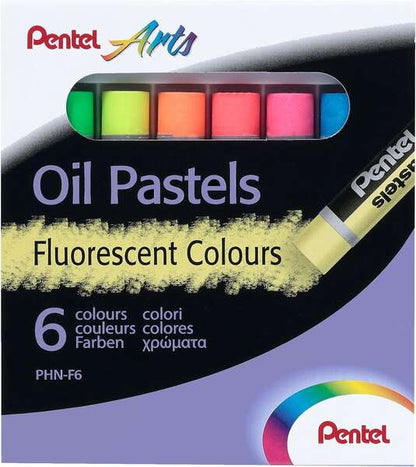 Pentel Oil Pastels Pack de 6 Pasteles Oleo Fluorescentes - Blandos, Cremosos y de Secado Lento - Colores Fluorescentes Surtidos 1 pieza(s)